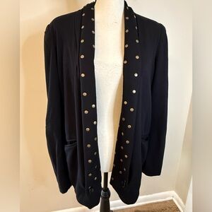 Serena Williams chic black jacket gold metal stud detail open front pockets LG